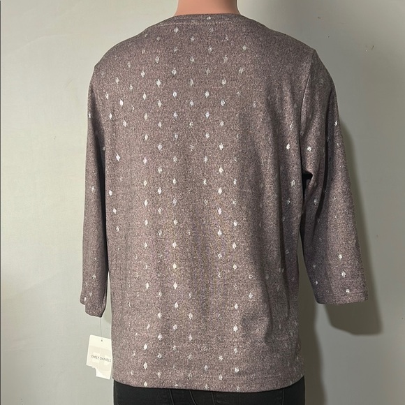 Emily Daniels Women’s 3/4 Sleeve Top Shirt With Bling Silver Print Size L P - Picture 6 of 16